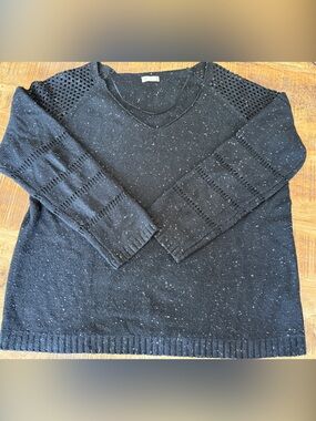Gentle Fawn Black Speckled Scoop Neck Sweater with cut-outs, Size L